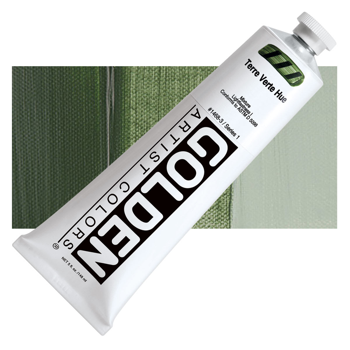 Golden Heavy Body Artist Acrylic - Terre Verte Hue, 5 oz Tube and swatch
