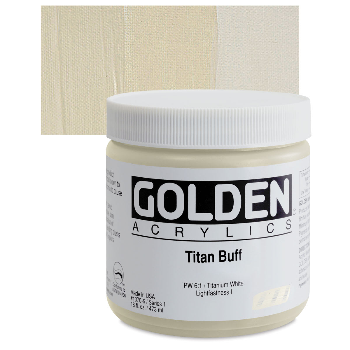 Golden Heavy Body Artist Acrylic - Titanium Buff, 16 oz Jar and swatch