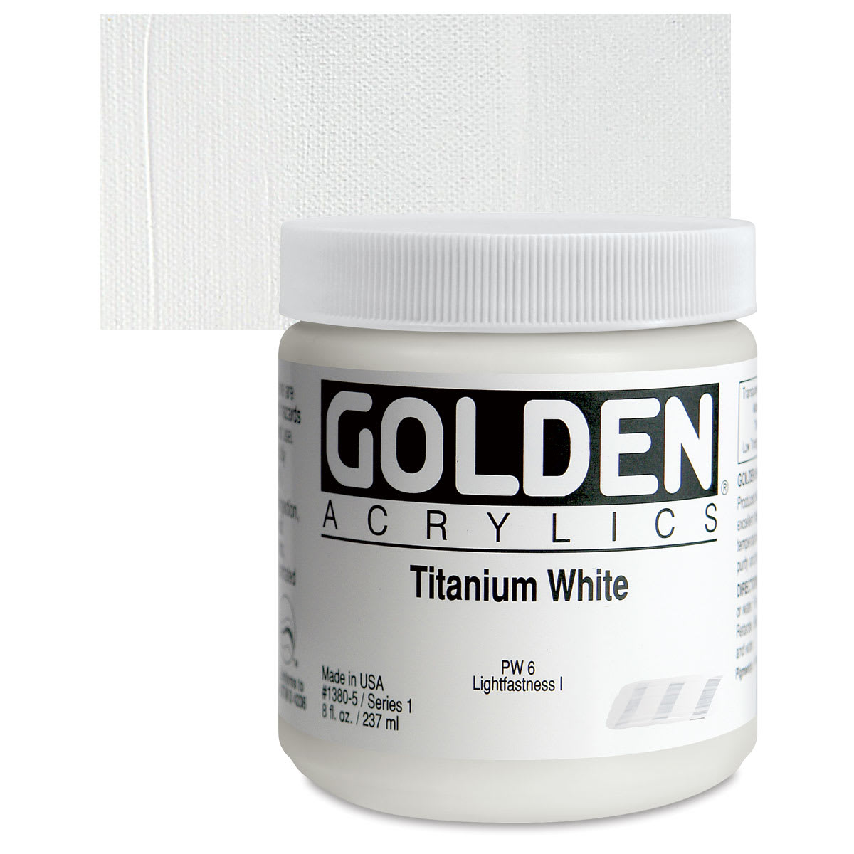Golden Heavy Body Artist Acrylic - Titanium White, 8 oz Jar and swatch