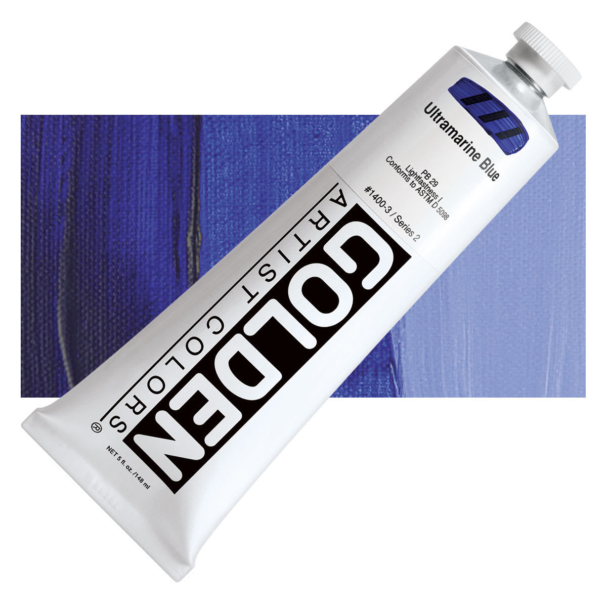 Golden Heavy Body Artist Acrylic - Ultramarine Blue, 5 oz Tube and swatch