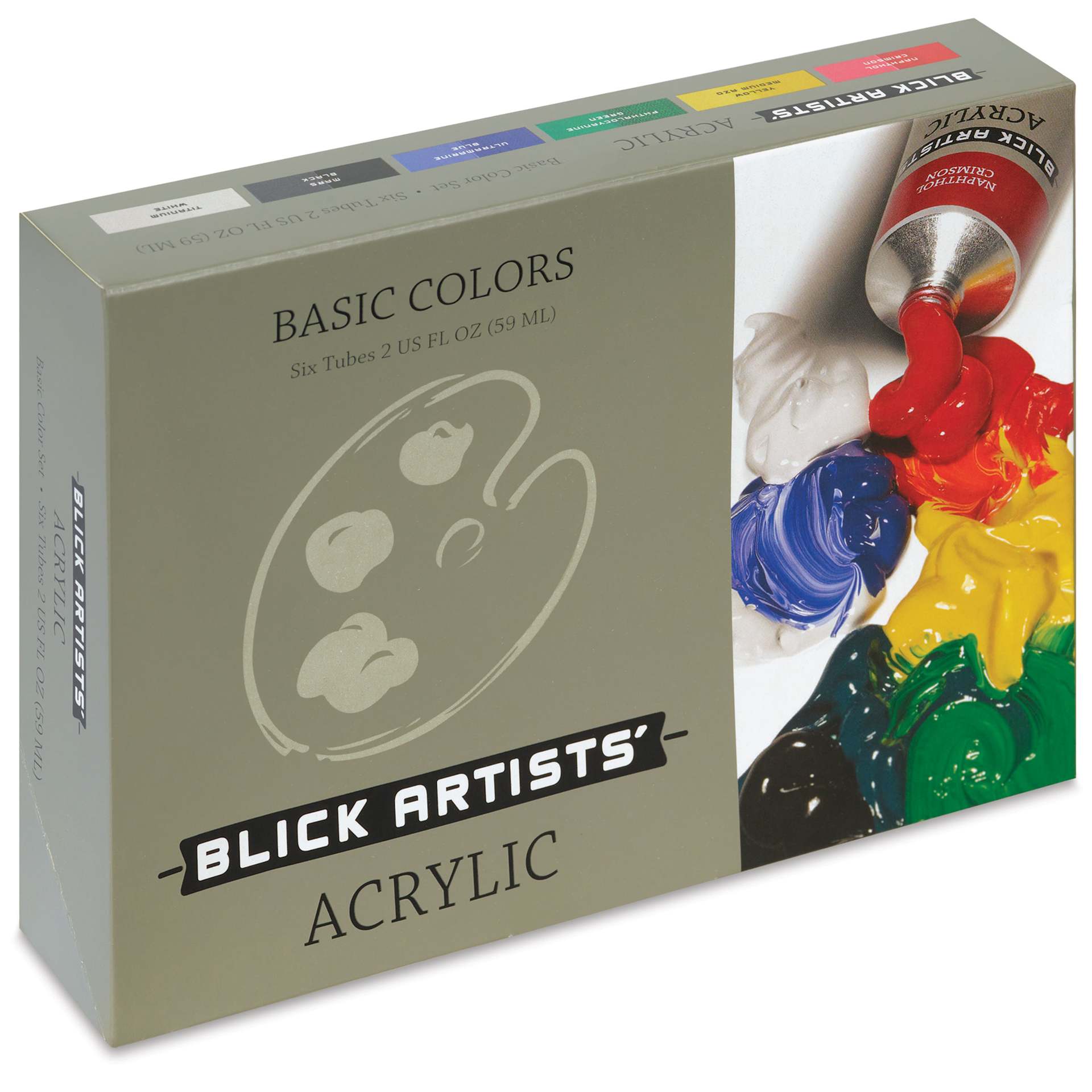 Blick Artists' Acrylic Set - Basic Set, Set of 6 colors, 2 oz tubes, front of packaging