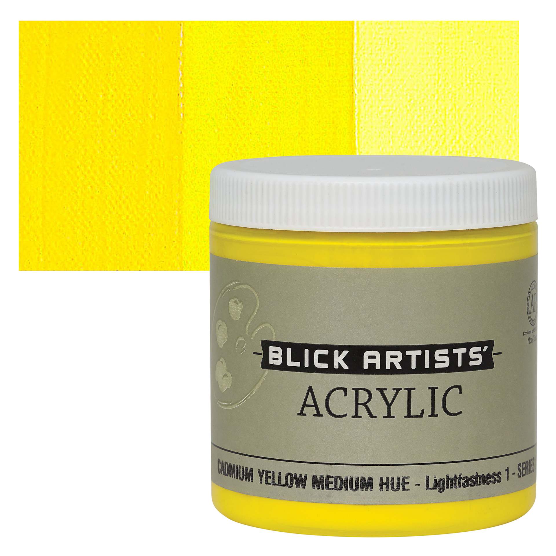 Blick Artists' Acrylic - Cadmium Yellow Medium Hue, 8 oz jar and swatch