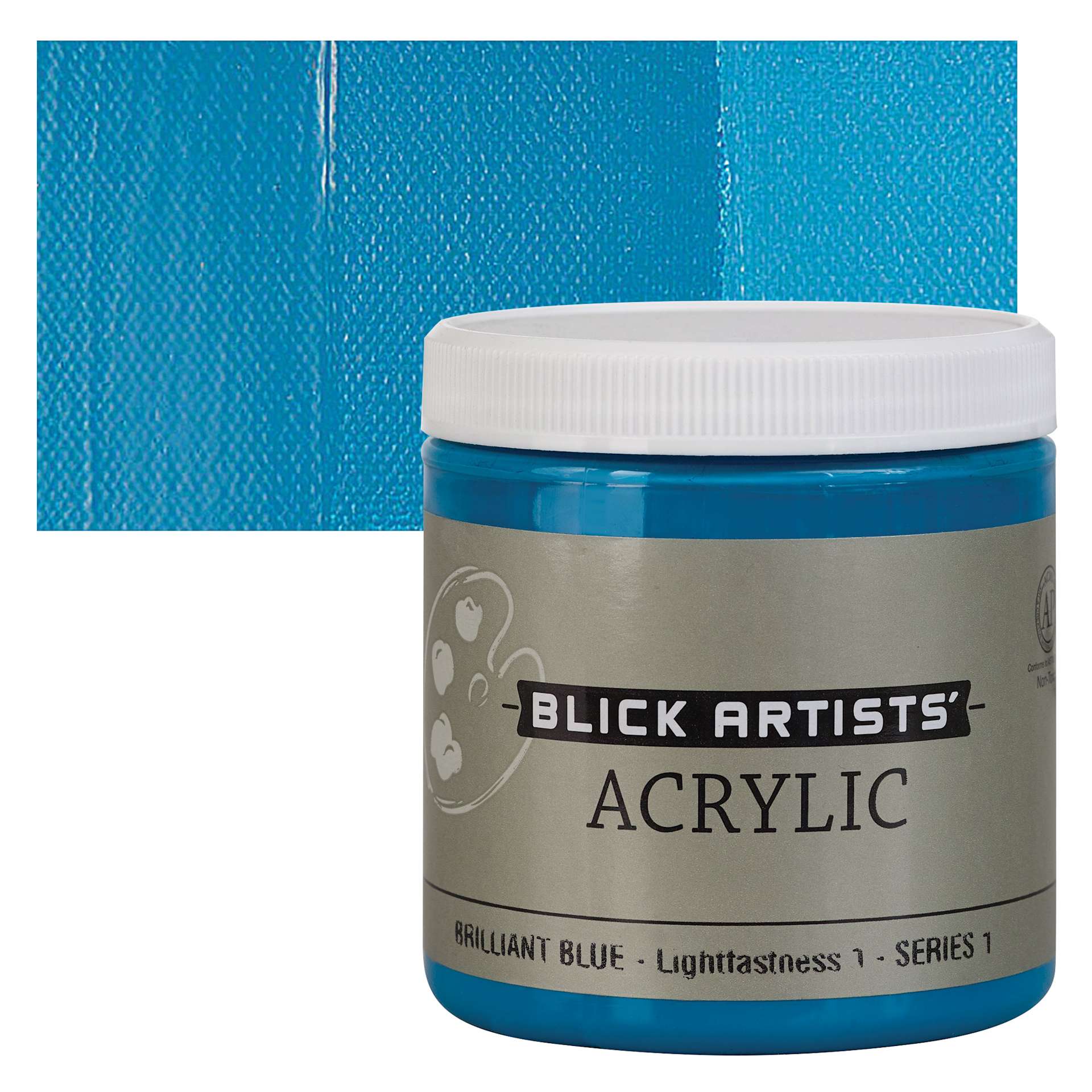 Blick Artists' Acrylic - Brilliant Blue, 8 oz jar and swatch