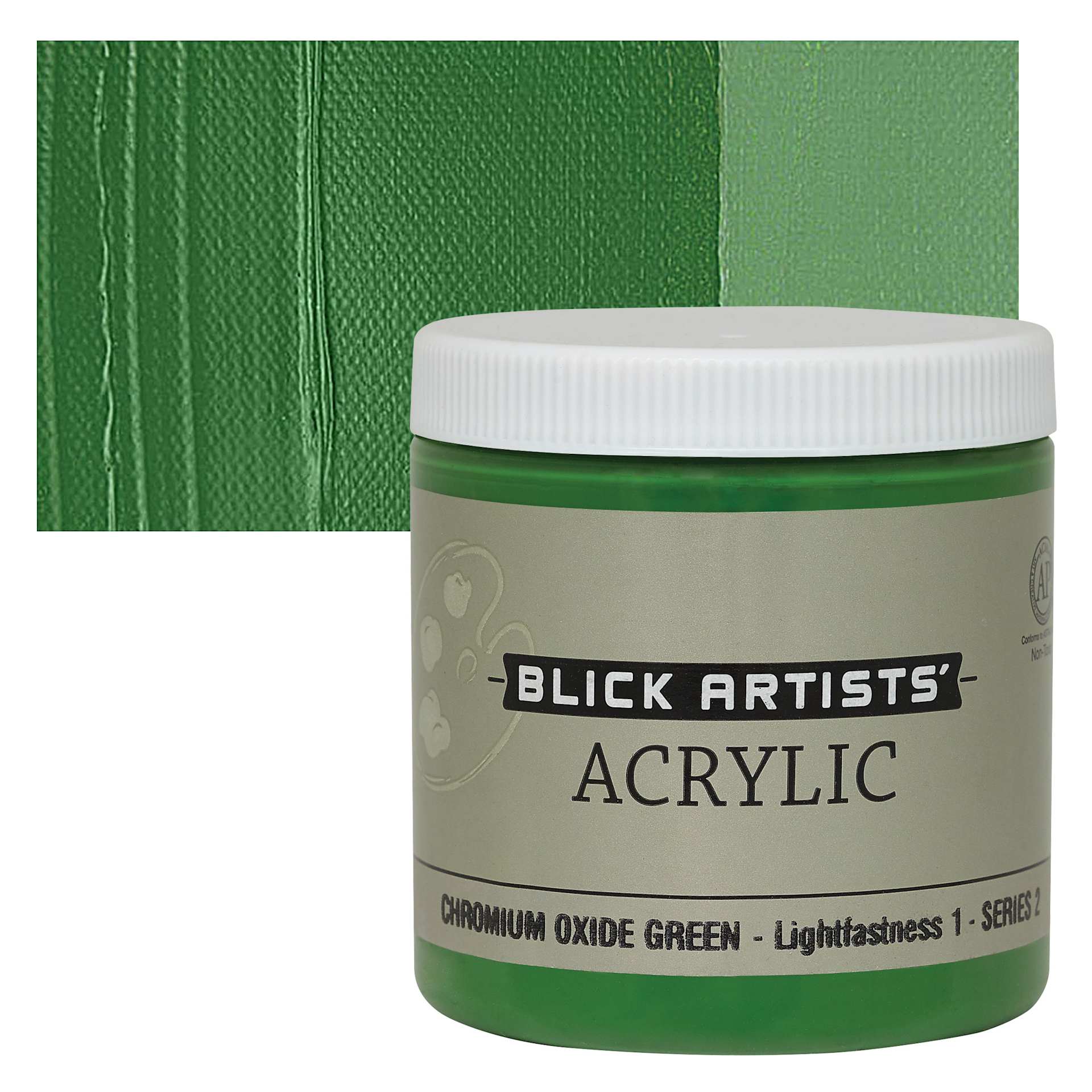 Blick Artists' Acrylic - Chromium Oxide Green, 8 oz jar and swatch