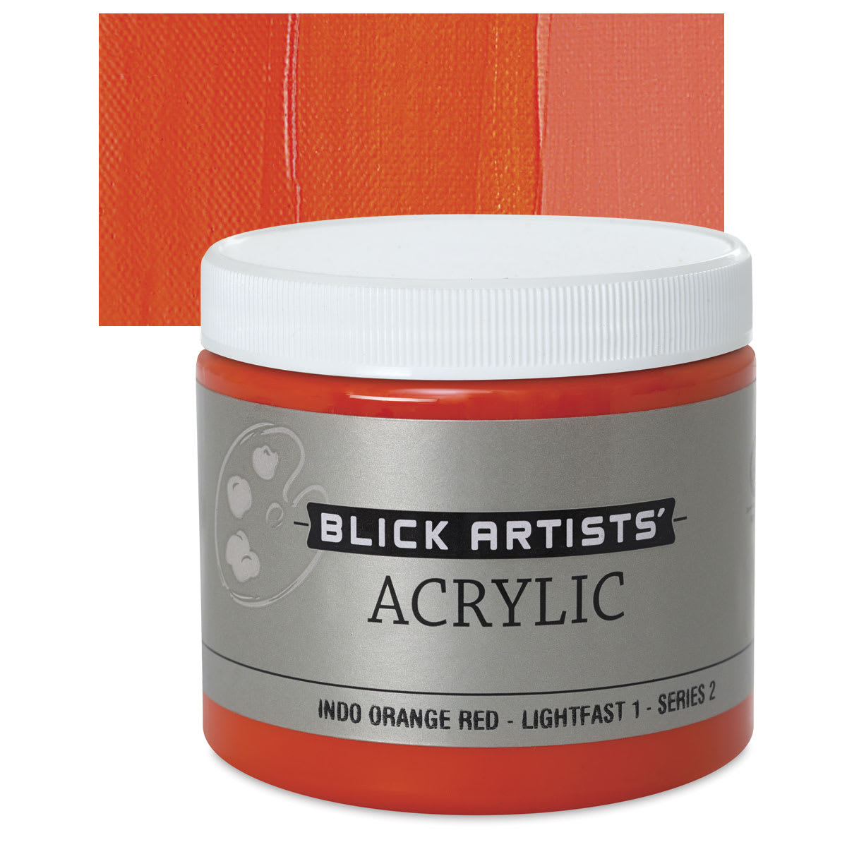Blick Artists' Acrylic - Indo Orange Red, 16 oz jar and swatch