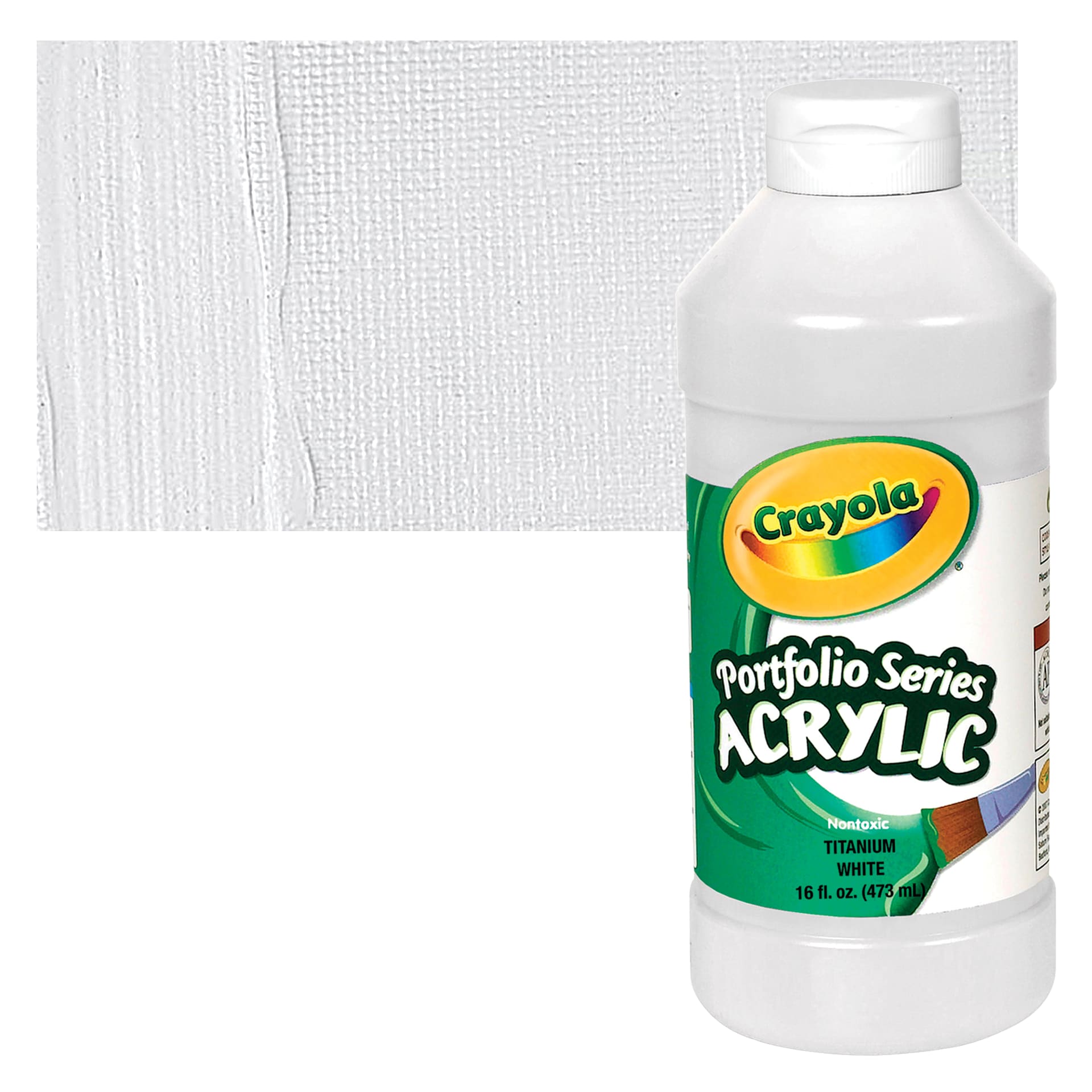 Crayola Portfolio Series Acrylic - Titanium White, 16 oz bottle and swatch
