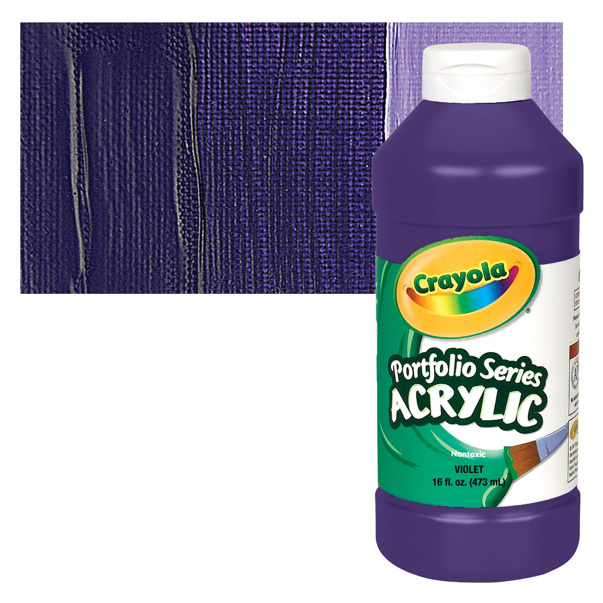 Crayola Portfolio Series Acrylic - Violet, 16 oz bottle and swatch