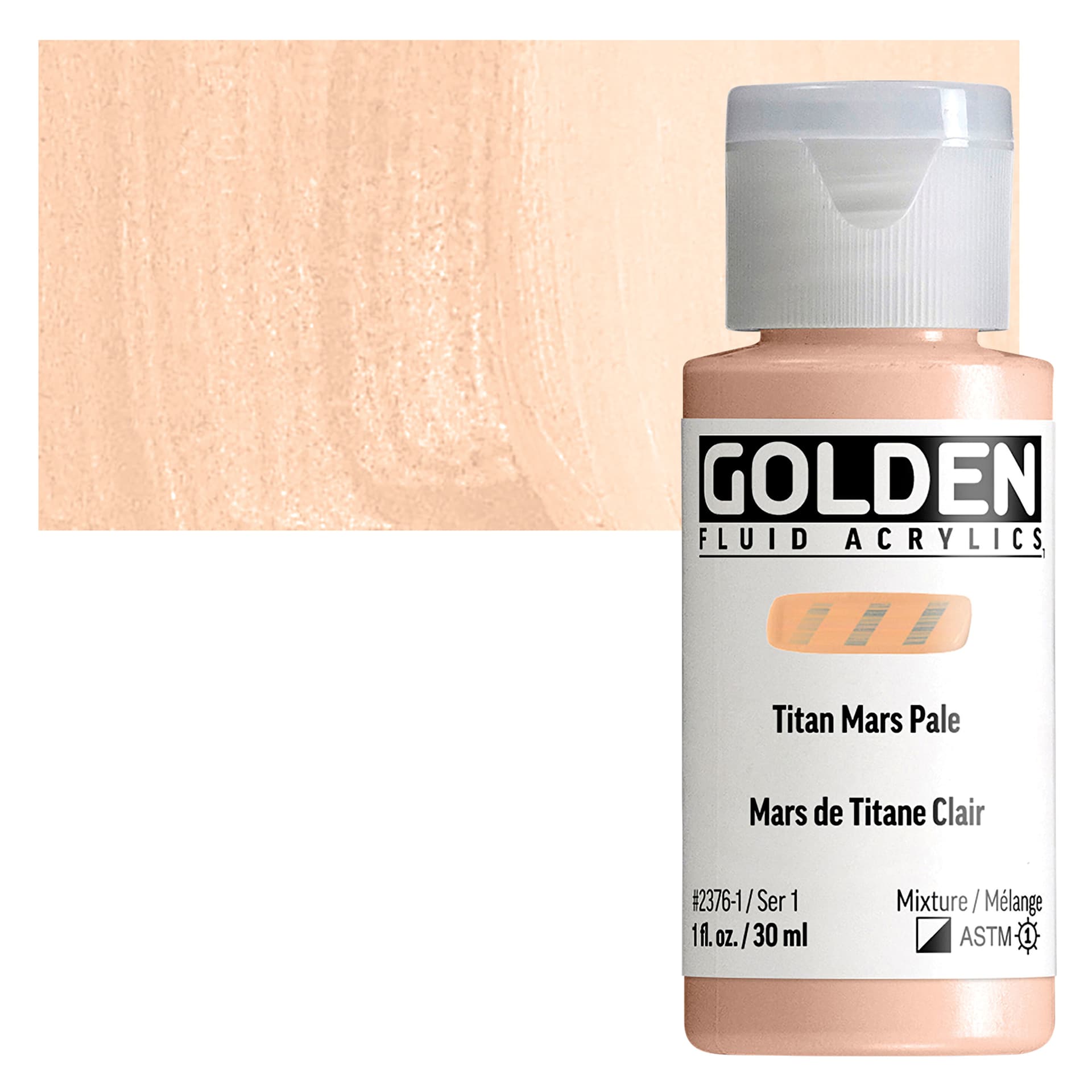 Golden Fluid Acrylic - Titan Mars Pale, 1 oz bottle and swatch