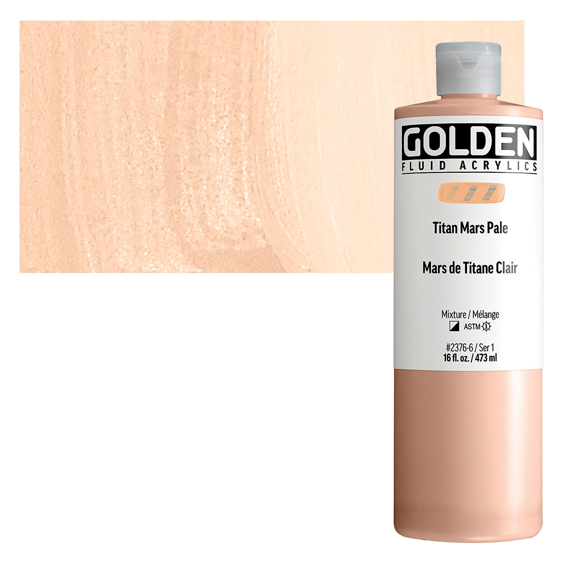 Golden Fluid Acrylic - Titan Mars Pale, 16 oz bottle and swatch