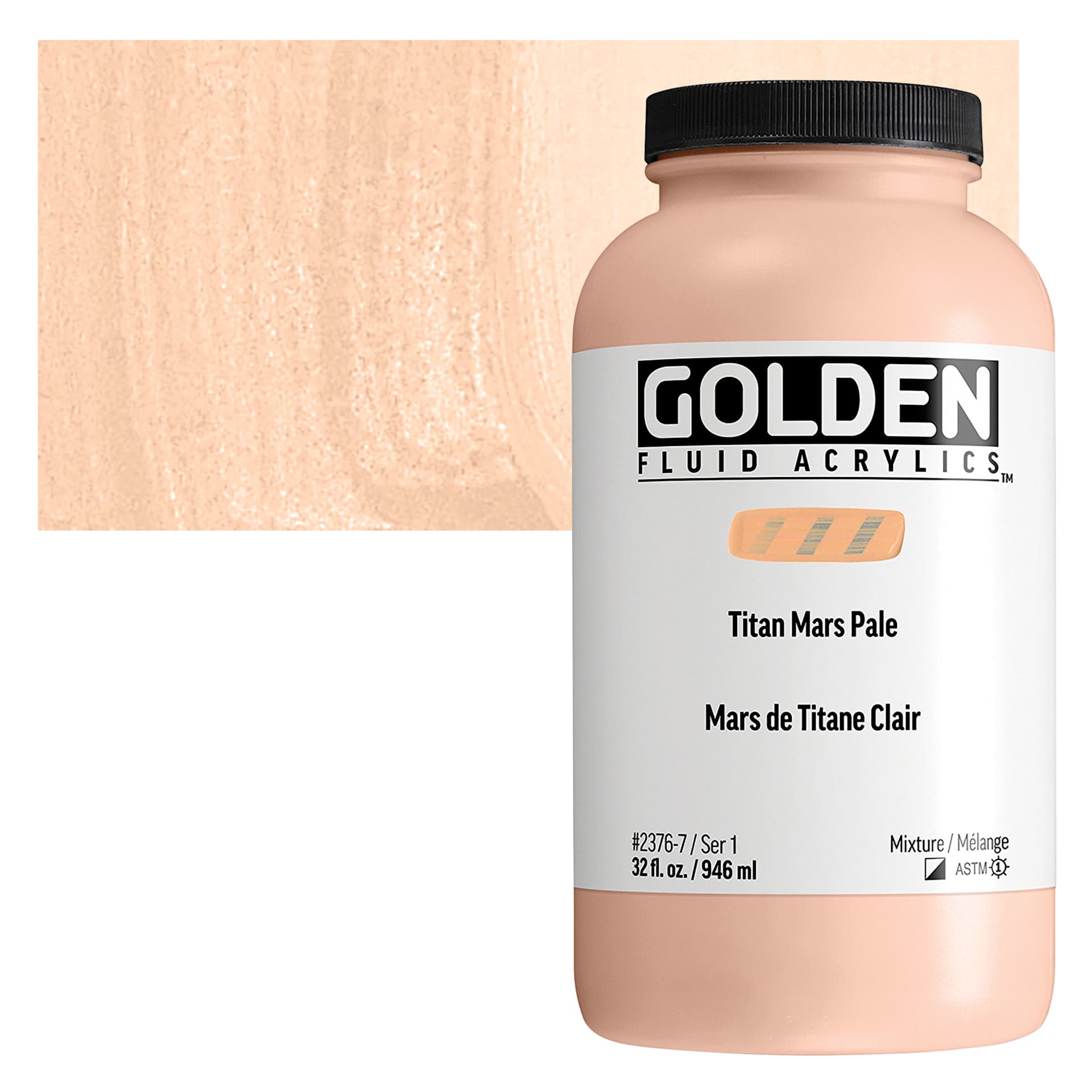 Golden Fluid Acrylic - Titan Mars Pale, 32 oz bottle and swatch