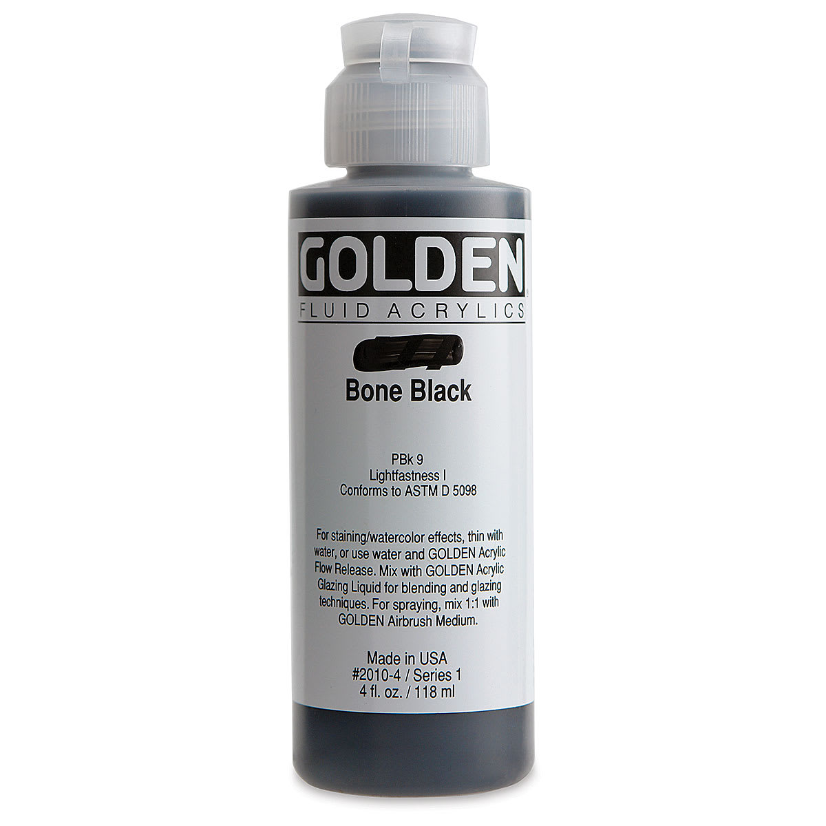 Golden Fluid Acrylics - Bone Black, 4 oz bottle