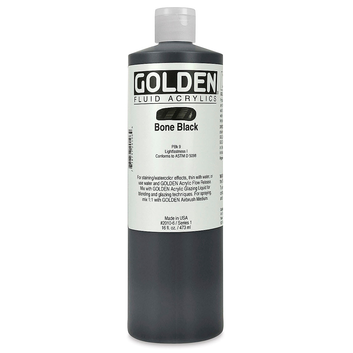 Golden Fluid Acrylics - Bone Black, 16 oz bottle