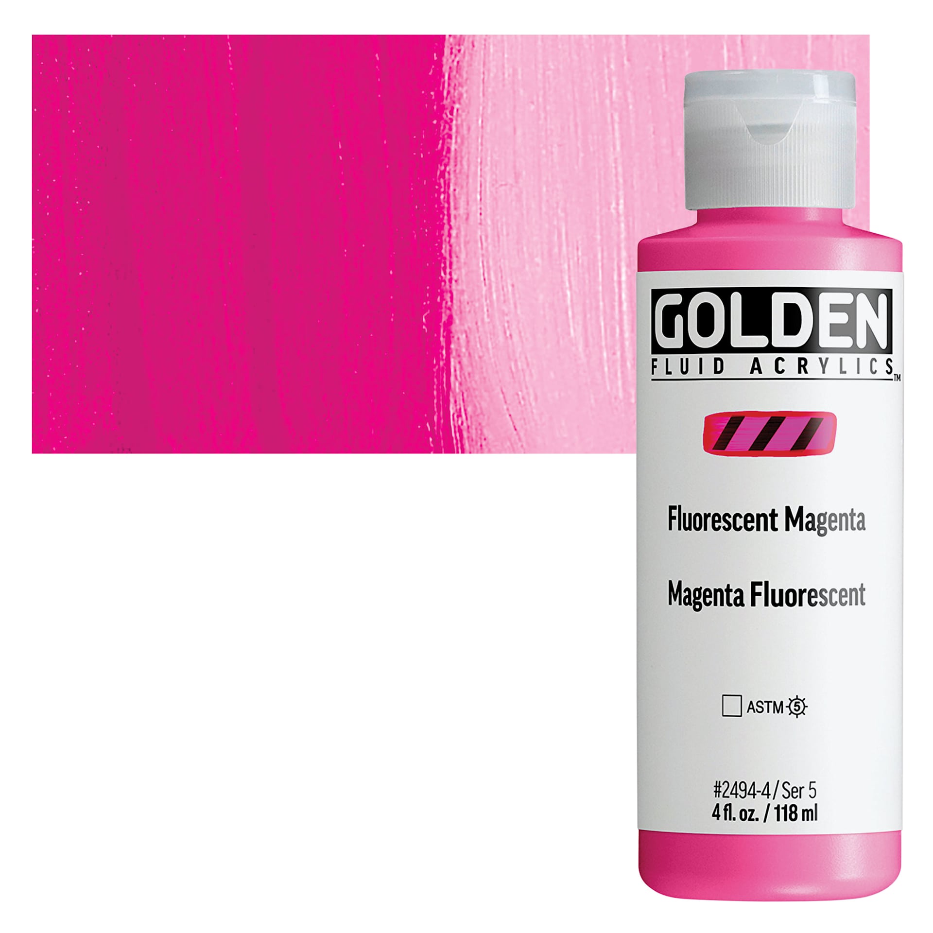 Golden Fluid Acrylic - Fluorescent Magenta, 4 oz bottle an swatch