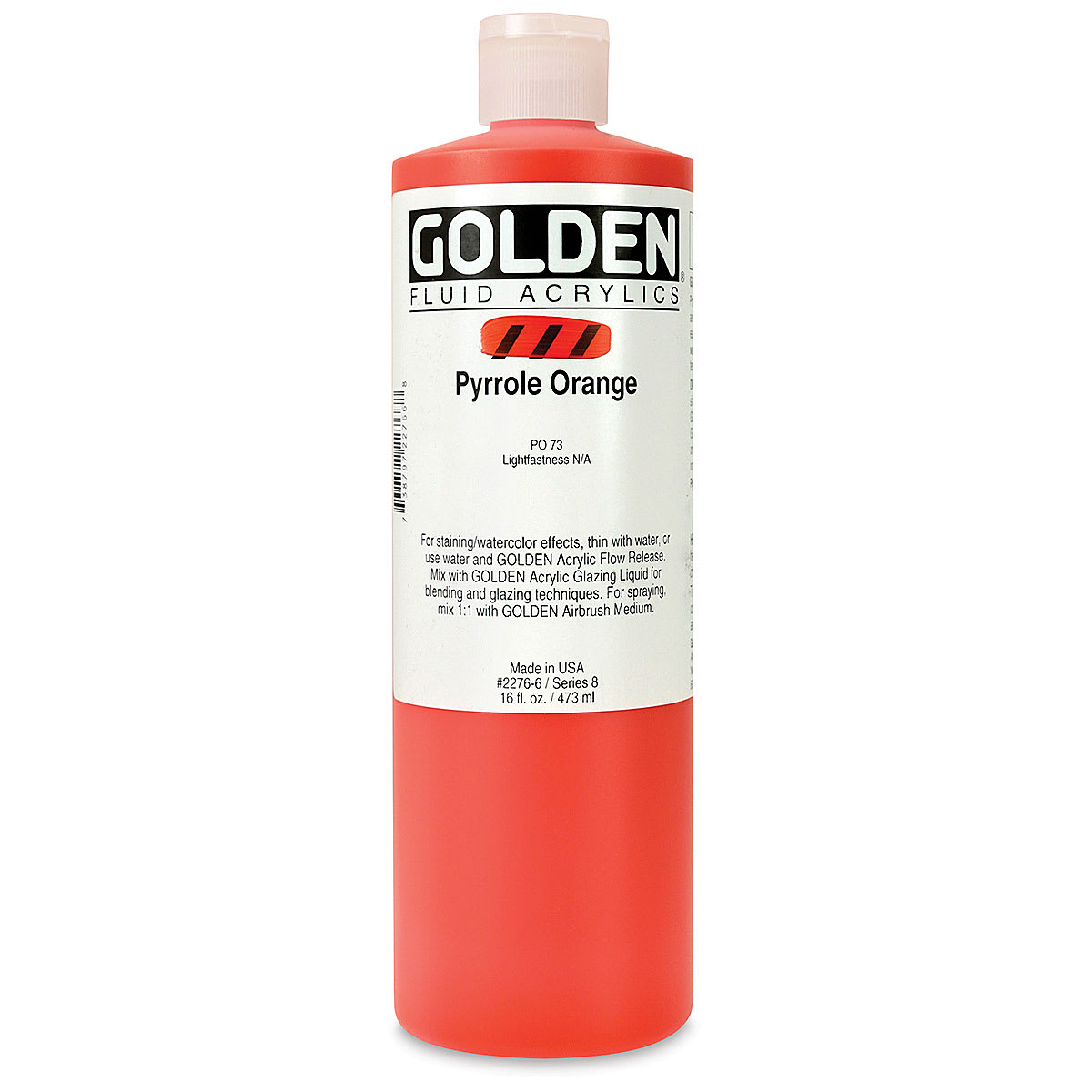 Golden Fluid Acrylics - Pyrrole Orange, 16 oz bottle