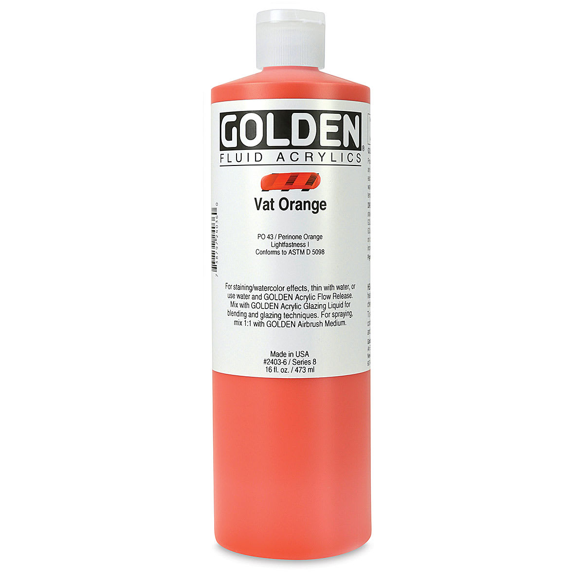 Golden Fluid Acrylics - Vat Orange, 16 oz bottle