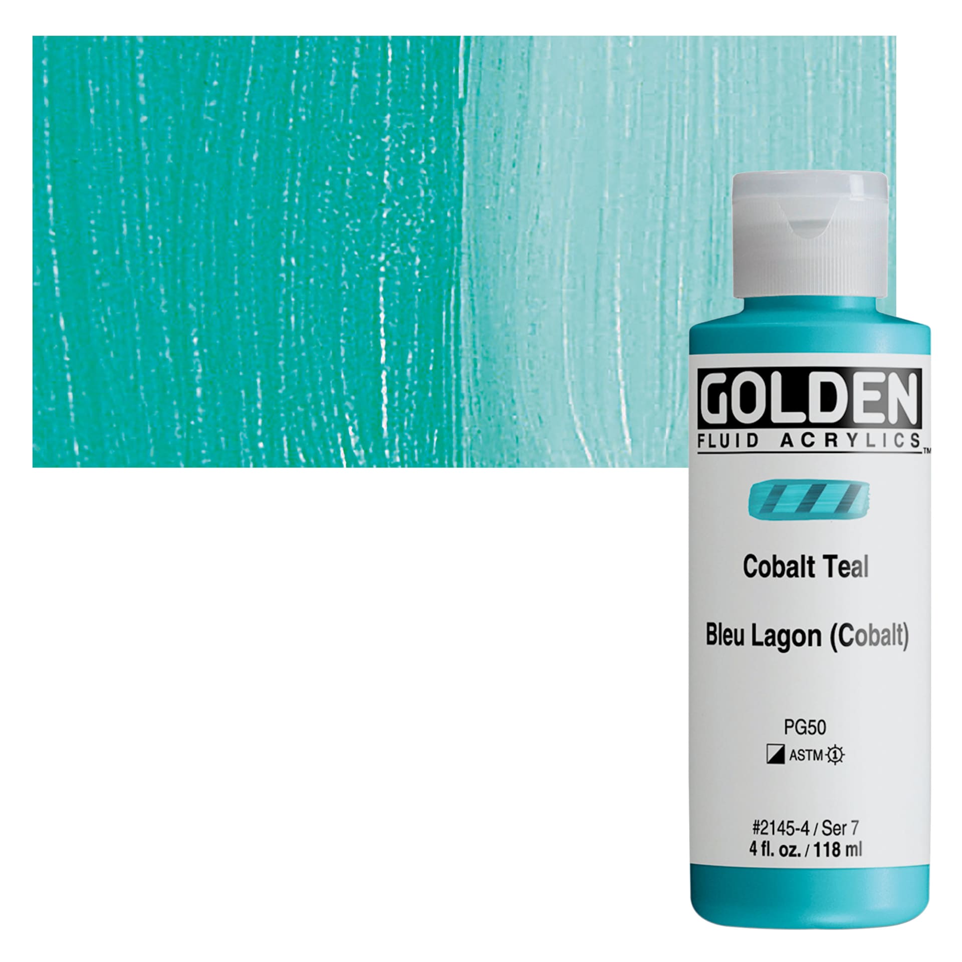 Golden Fluid Acrylics - Cobalt Teal, 4 oz bottle and swatch