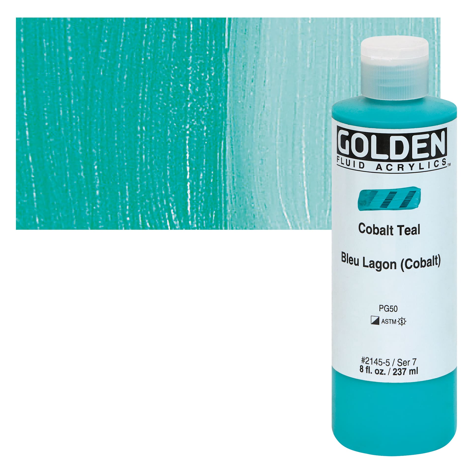 Golden Fluid Acrylics - Cobalt Teal, 8 oz bottle and swatch