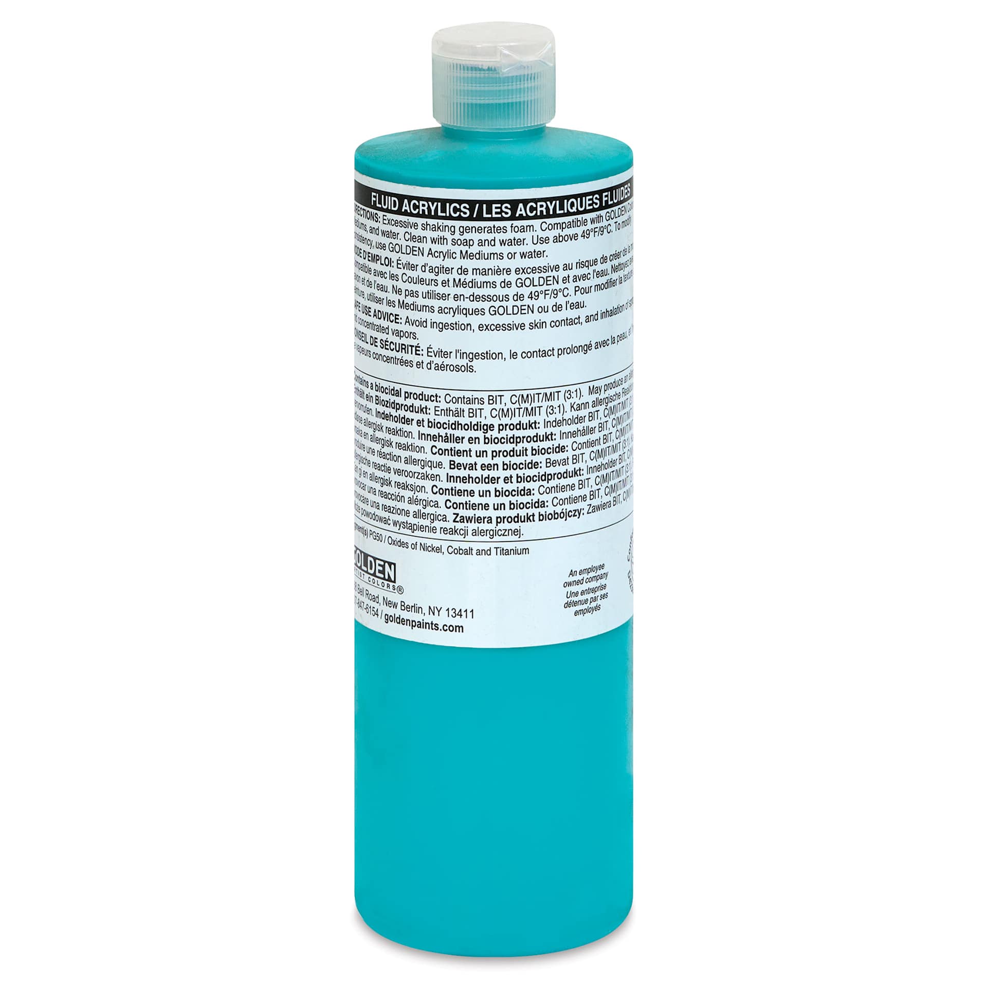 Golden Fluid Acrylics - Cobalt Teal, 16 oz bottle back
