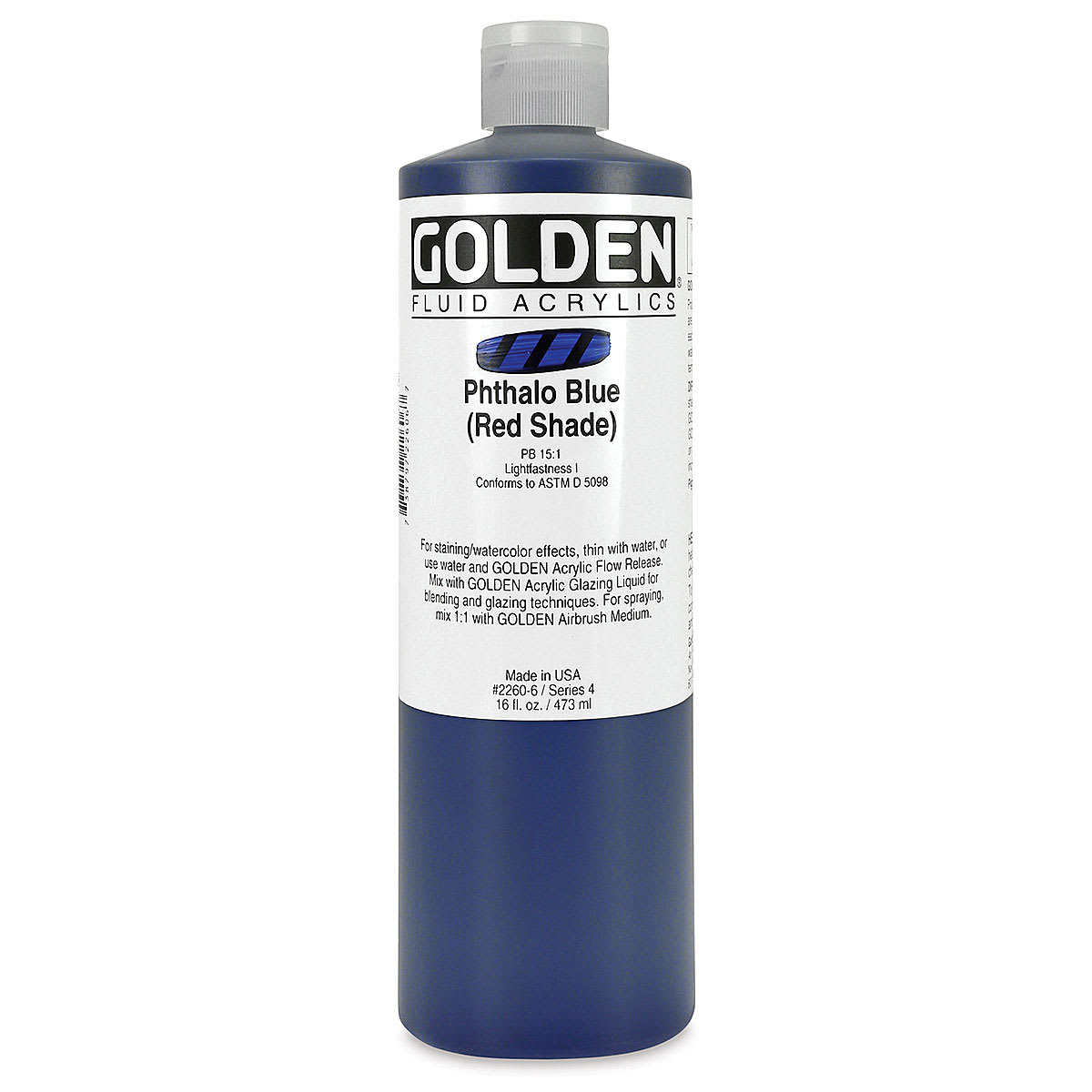 Golden Fluid Acrylics - Phthalo Blue (Red Shade), 16 oz bottle