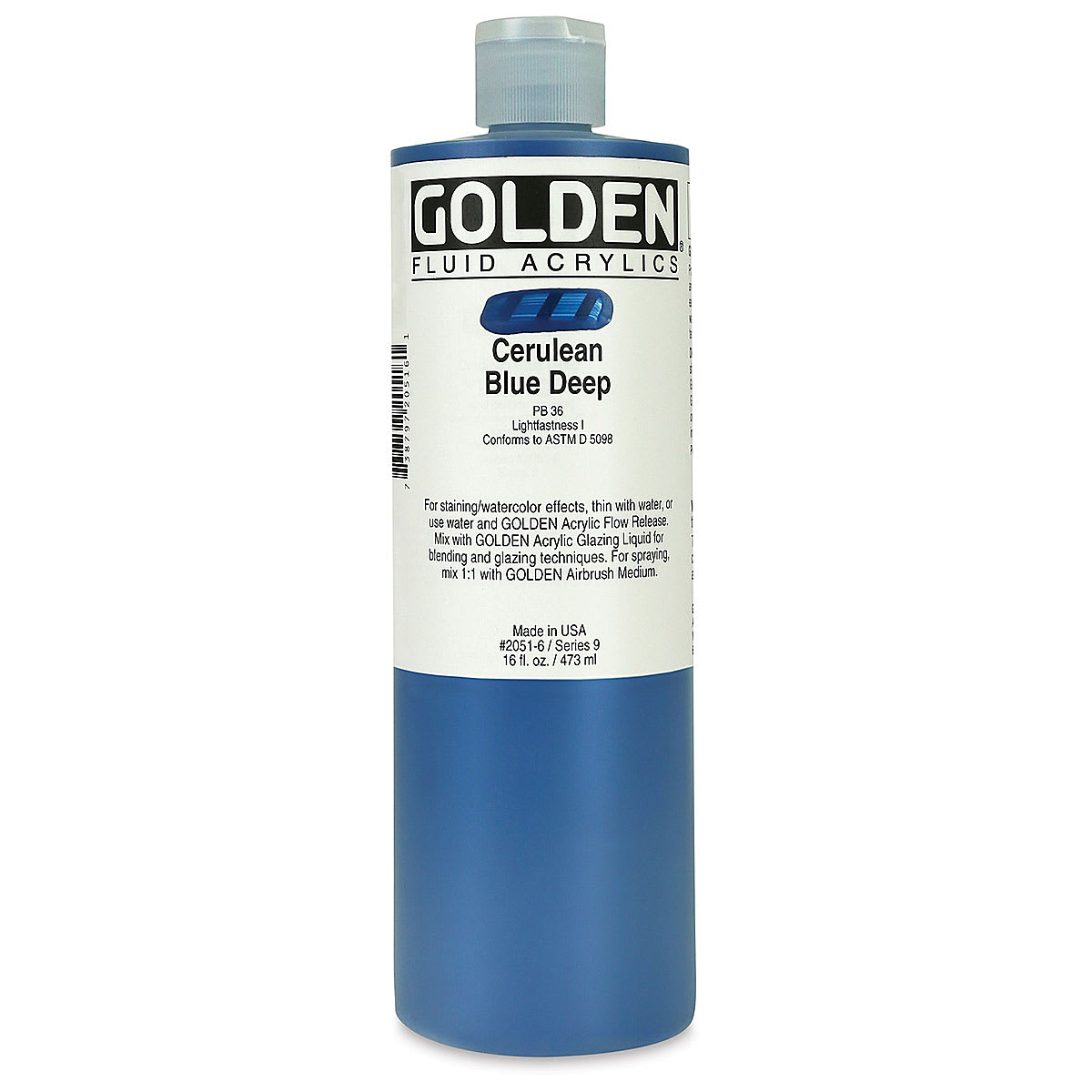 Golden Fluid Acrylics - Cerulean Blue Deep, 16 oz bottle