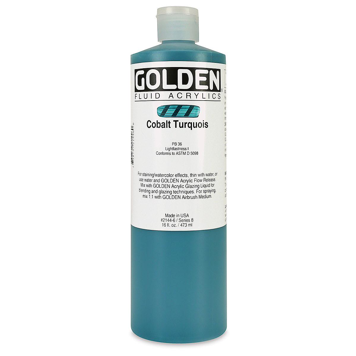 Golden Fluid Acrylics - Cobalt Turquoise, 16 oz bottle