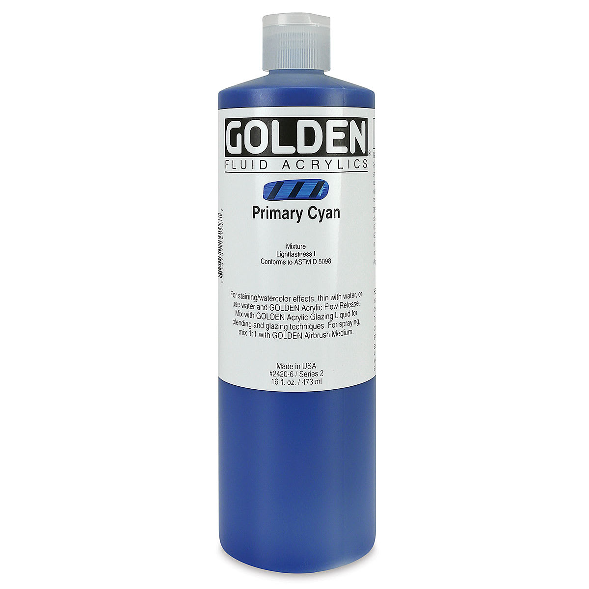 Golden Fluid Acrylics - Primary Cyan, 16 oz bottle