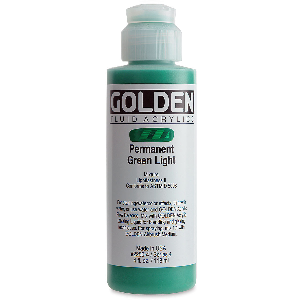 Golden Fluid Acrylics - Permanent Green Light, 4 oz bottle