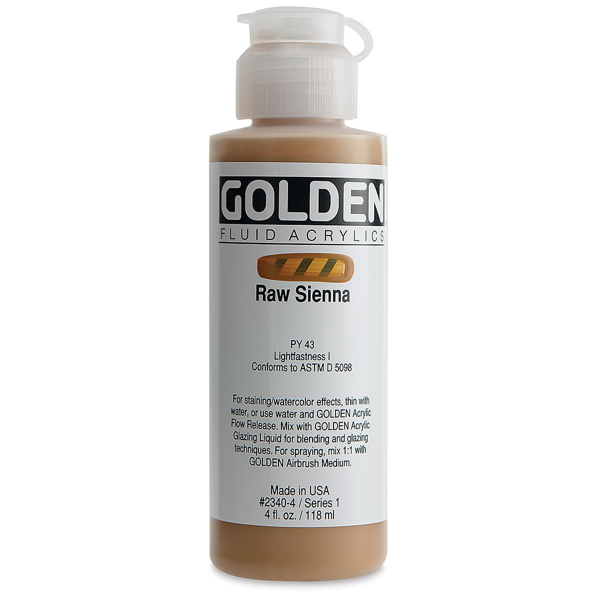 Golden Fluid Acrylics - Raw Sienna, 4 oz bottle