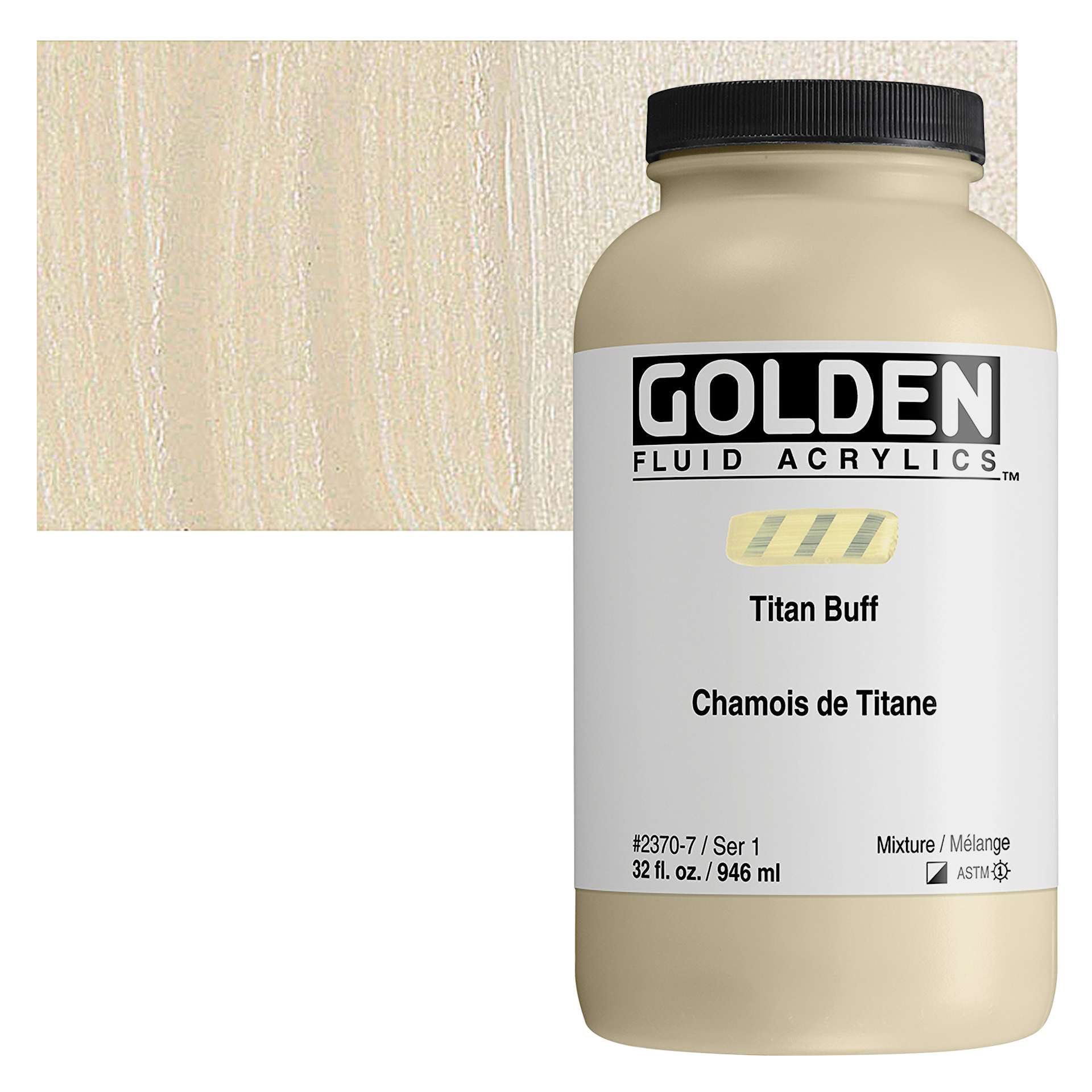 Golden Fluid Acrylic - Titan Buff, 32 oz bottle and swatch