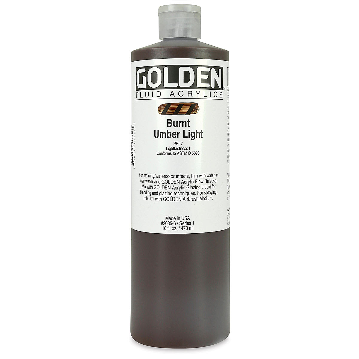 Golden Fluid Acrylics - Burnt Umber Light, 16 oz bottle