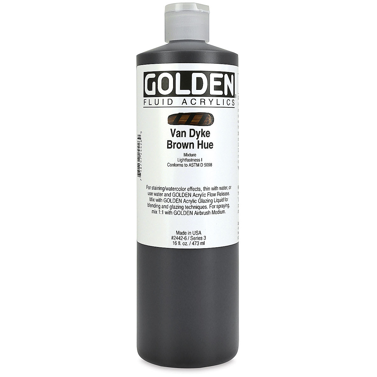 Golden Fluid Acrylics - Van Dyke Brown Historical Hue, 16 oz bottle