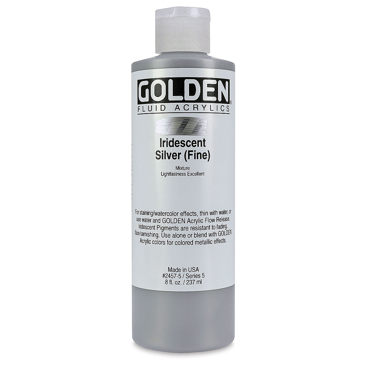 Golden Fluid Acrylics - Iridescent Silver (Fine), 8 oz bottle