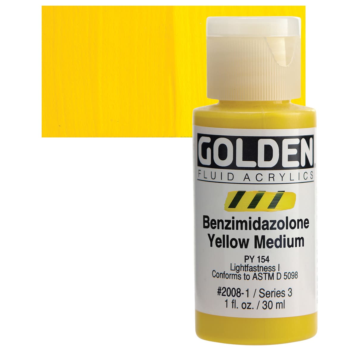 Golden Fluid Acrylic - Benzimidazolone Yellow Medium, 1 oz and swatch