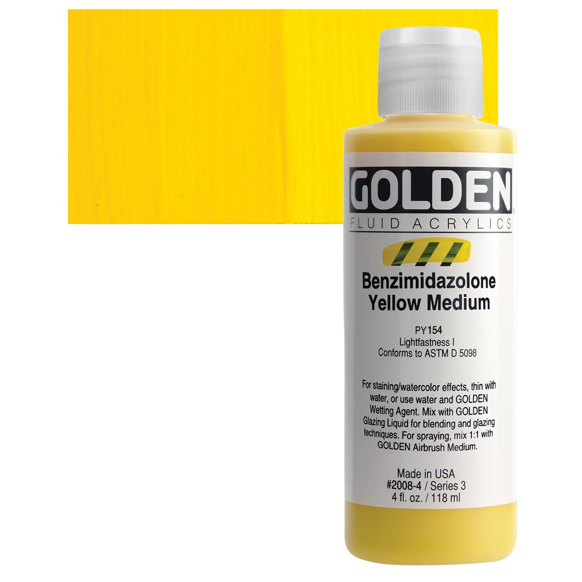 Golden Fluid Acrylic - Benzimidazolone Yellow Medium, 4 oz and swatch