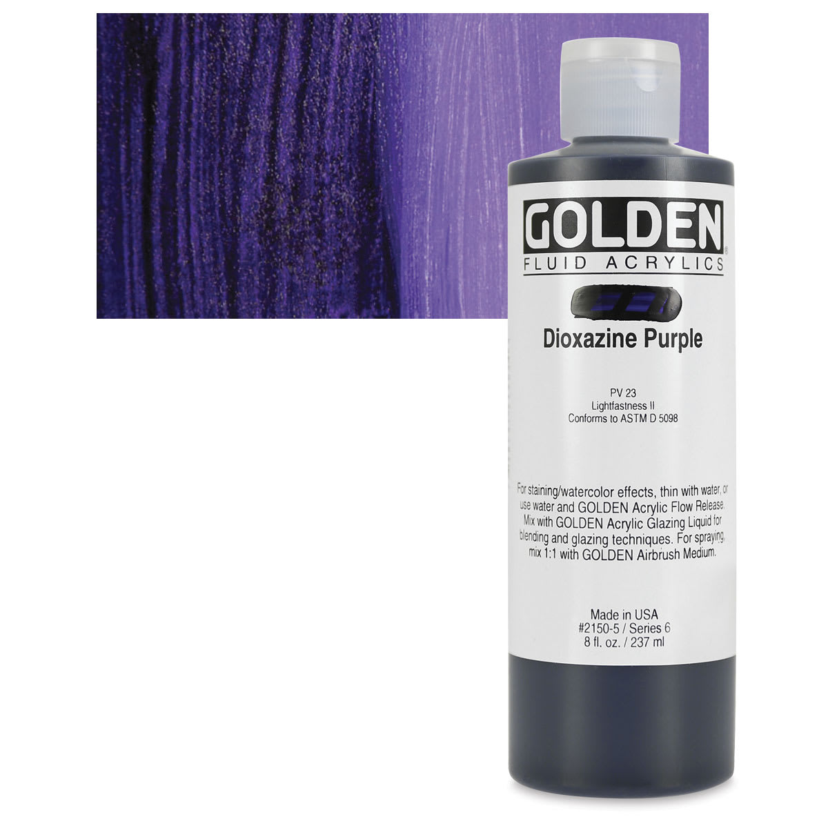 Golden Fluid Acrylic - Dioxazine Purple, 8 oz bottle and swatch