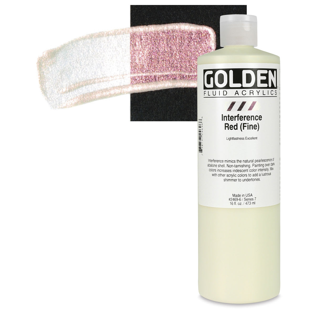 Golden Fluid Acrylic - Interference Red (Fine), 16 oz bottle and swatch