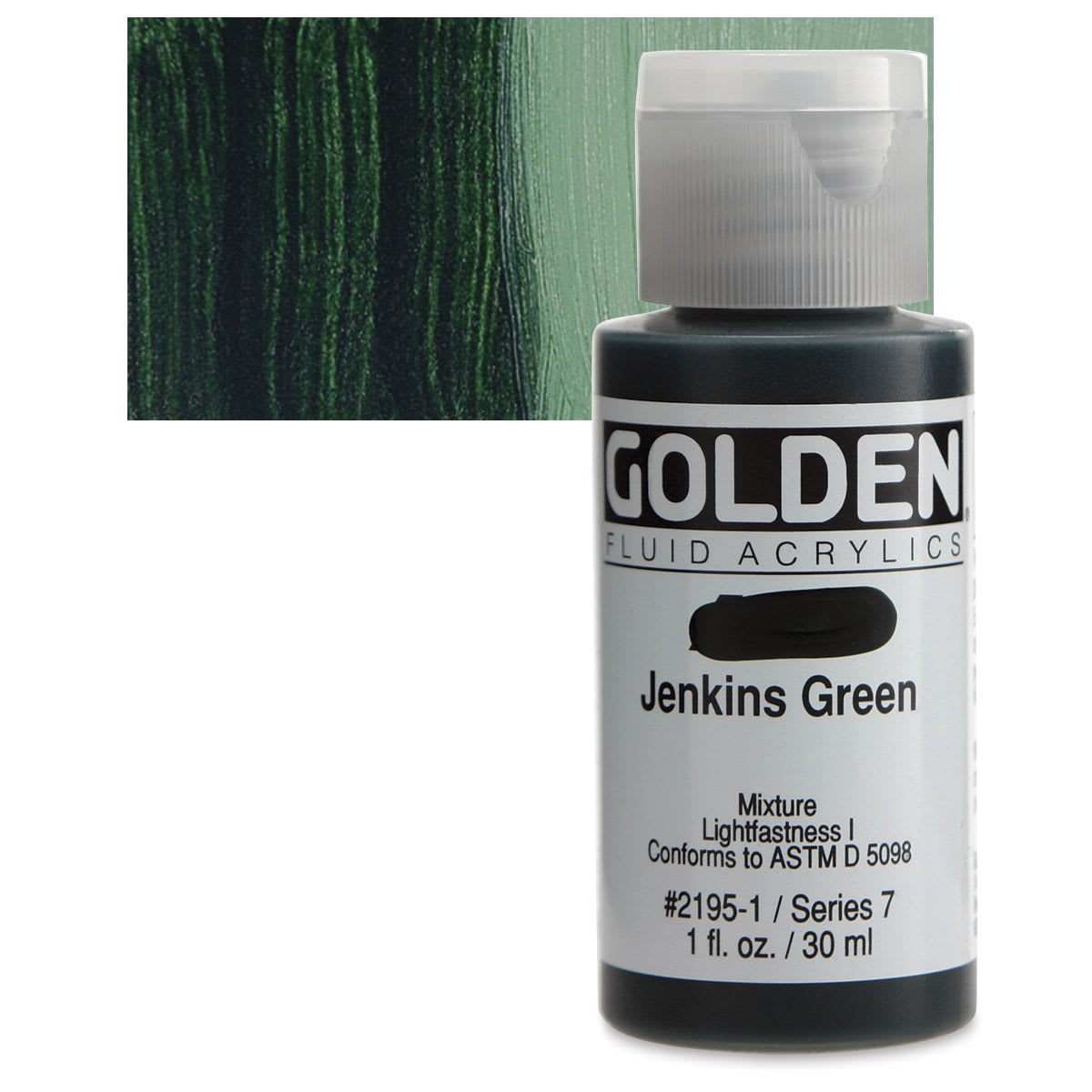 Golden Fluid Acrylic - Jenkins Green, 1 oz bottle and swatch