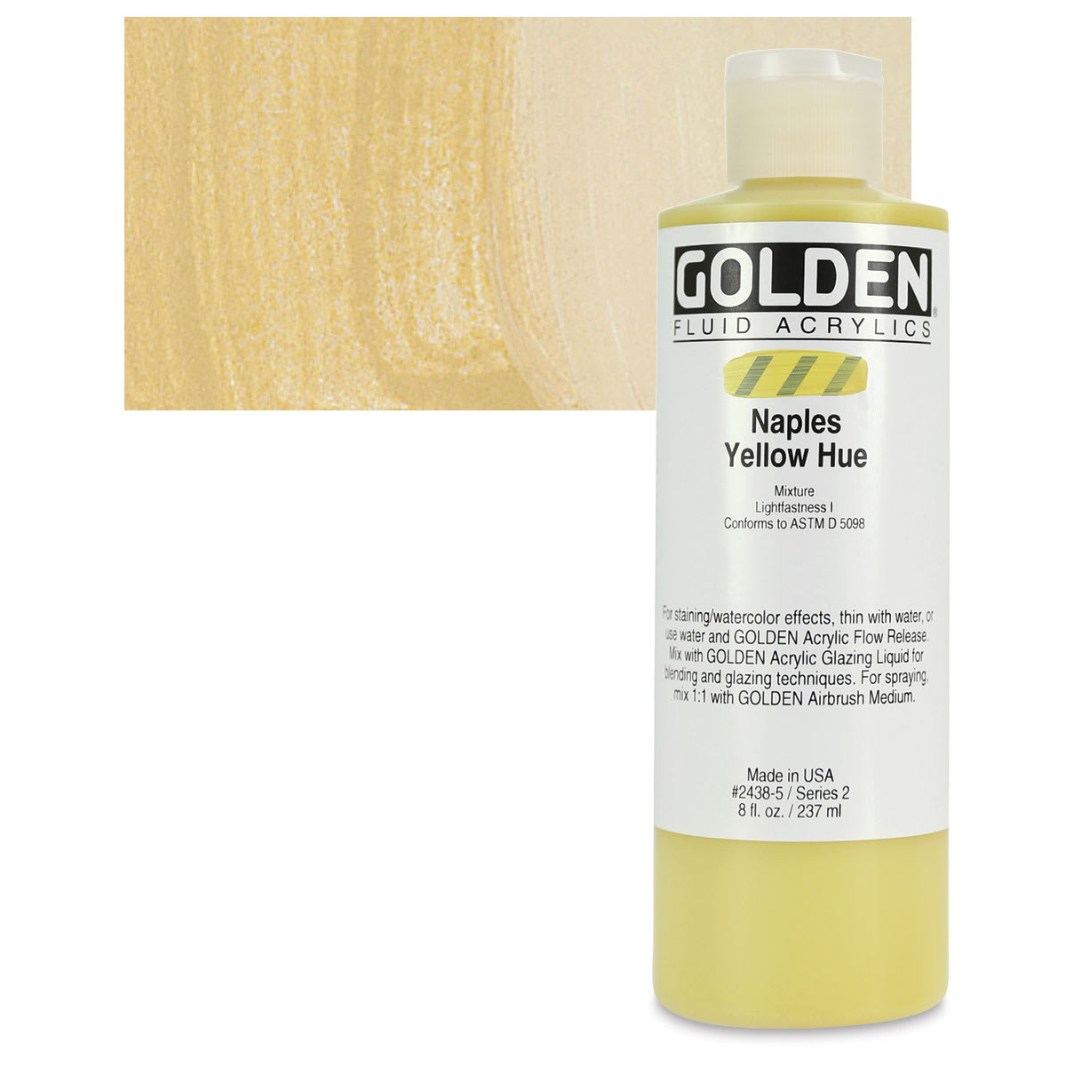Golden Fluid Acrylic - Naples Yellow Historical Hue, 8 oz bottle and swatch