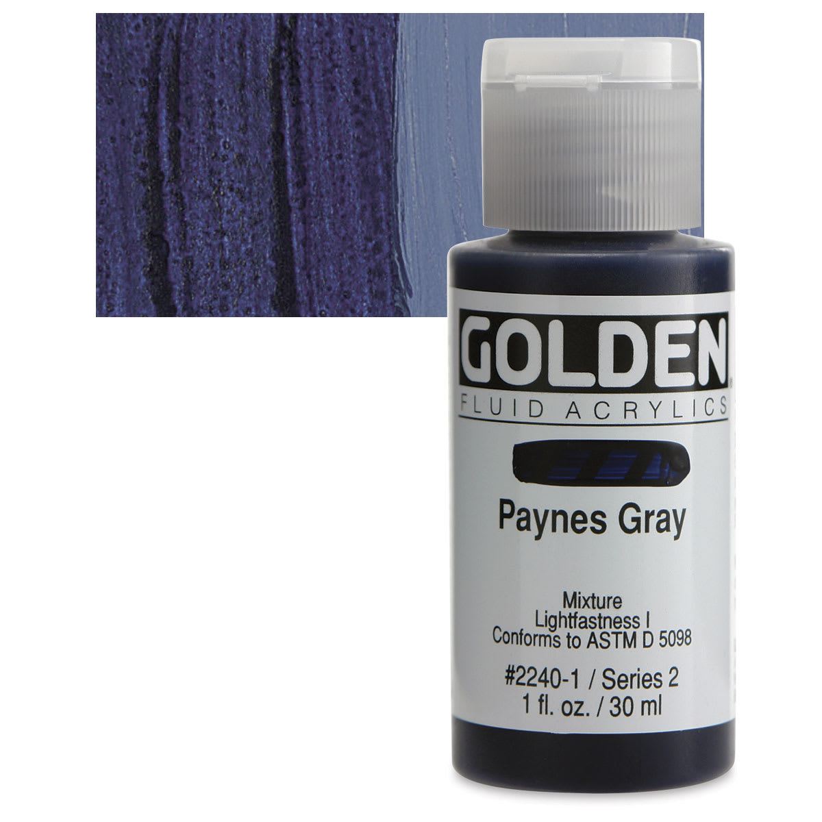 Golden Fluid Acrylic - Payne's Gray, 1 oz bottle and swatch