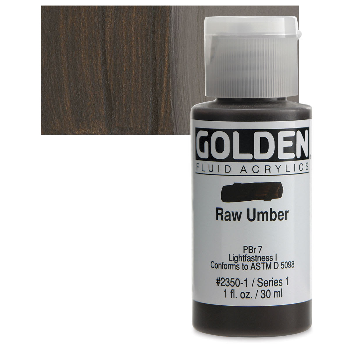 Golden Fluid Acrylic - Raw Umber, 1 oz bottle and swatch