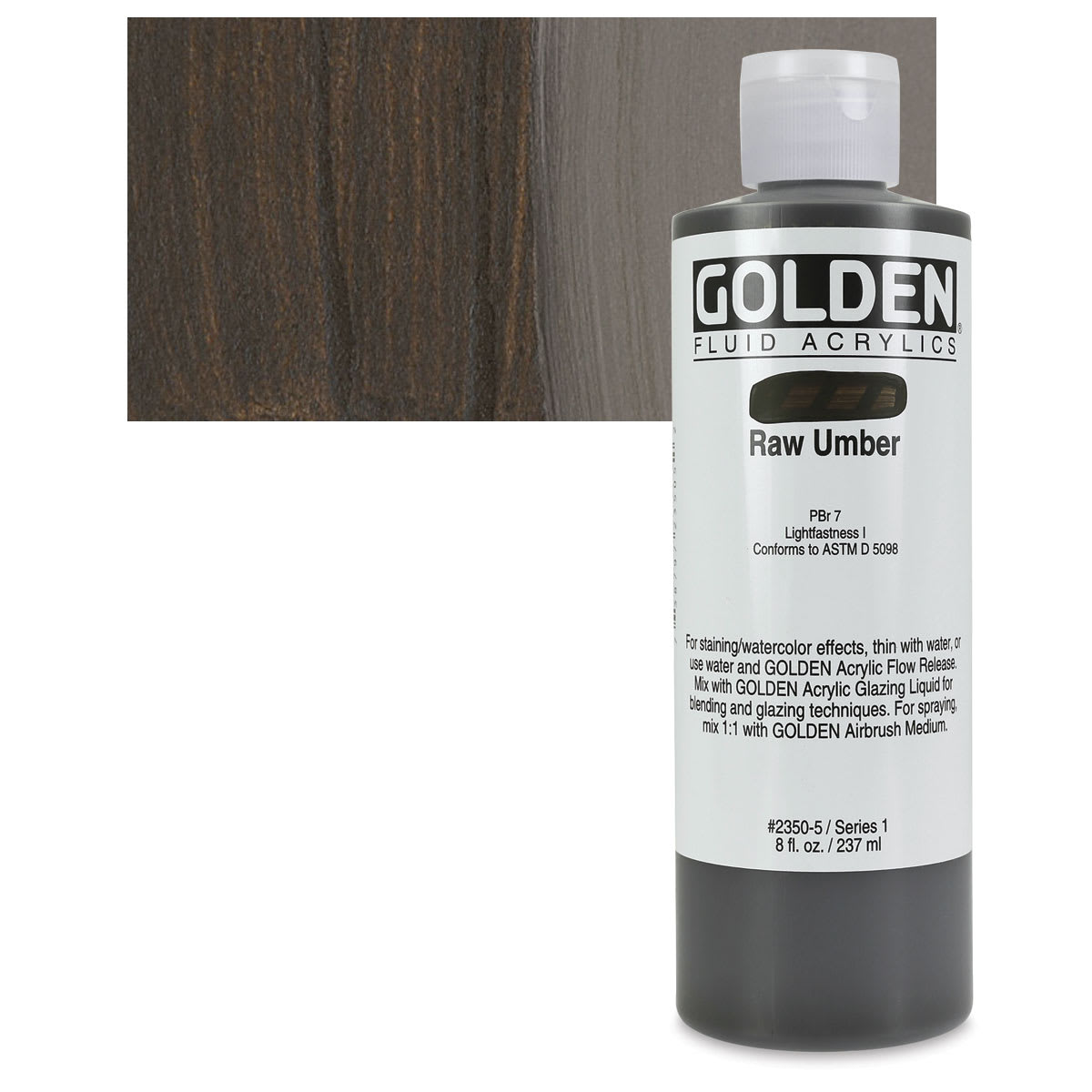 Golden Fluid Acrylic - Raw Umber, 8 oz bottle and swatch