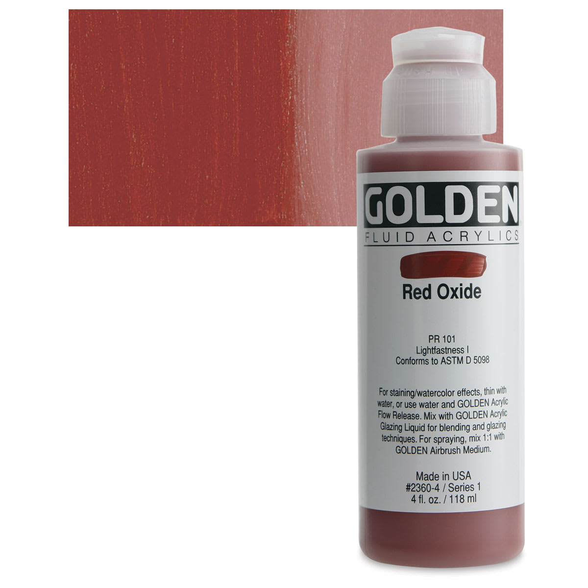 Golden Fluid Acrylic - Red Oxide, 4 oz bottle and swatch Golden Fluid Acrylic - Red Oxide, 4 oz bottle and swatch