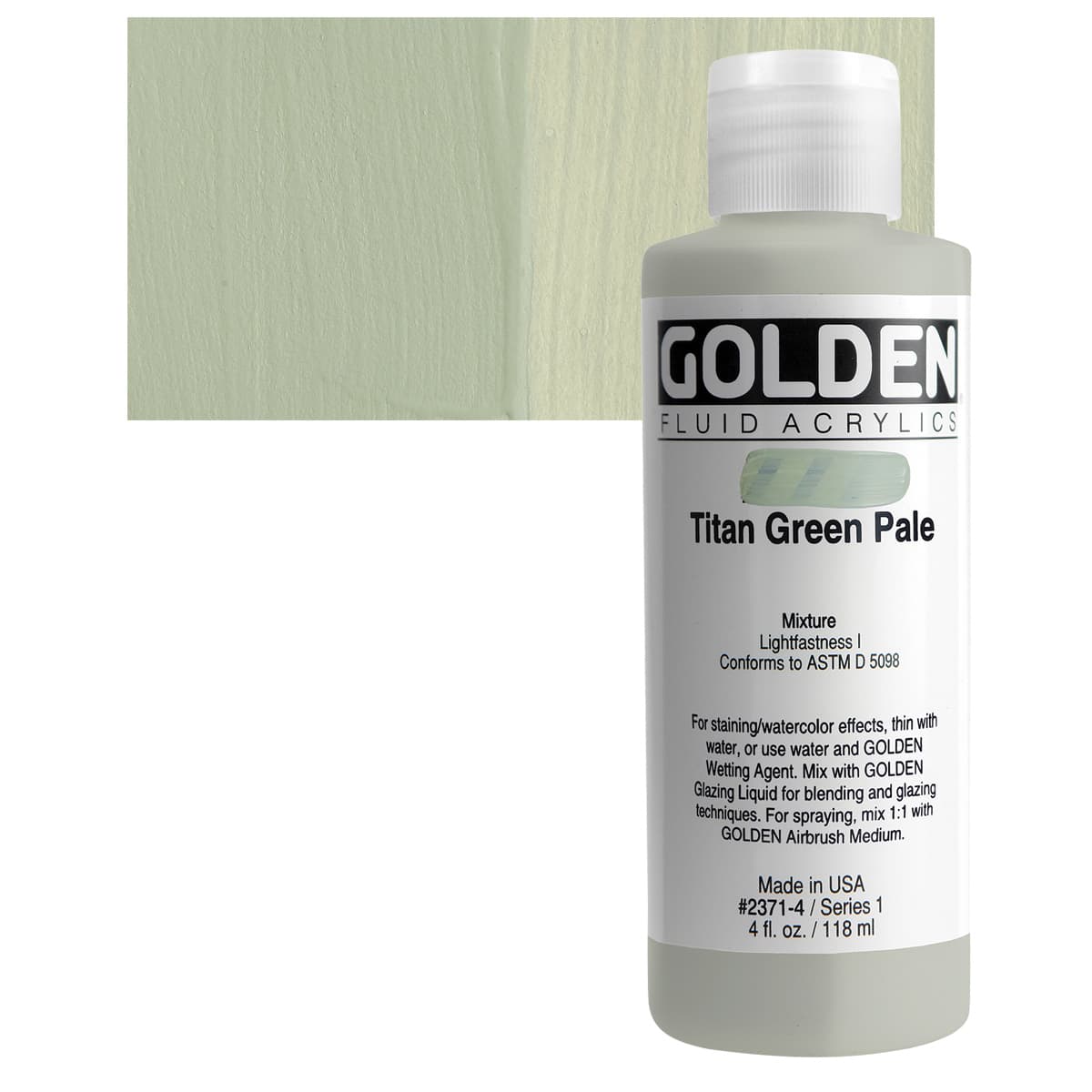 Golden Fluid Acrylic - Titan Green Pale, 4 oz bottle and swatch