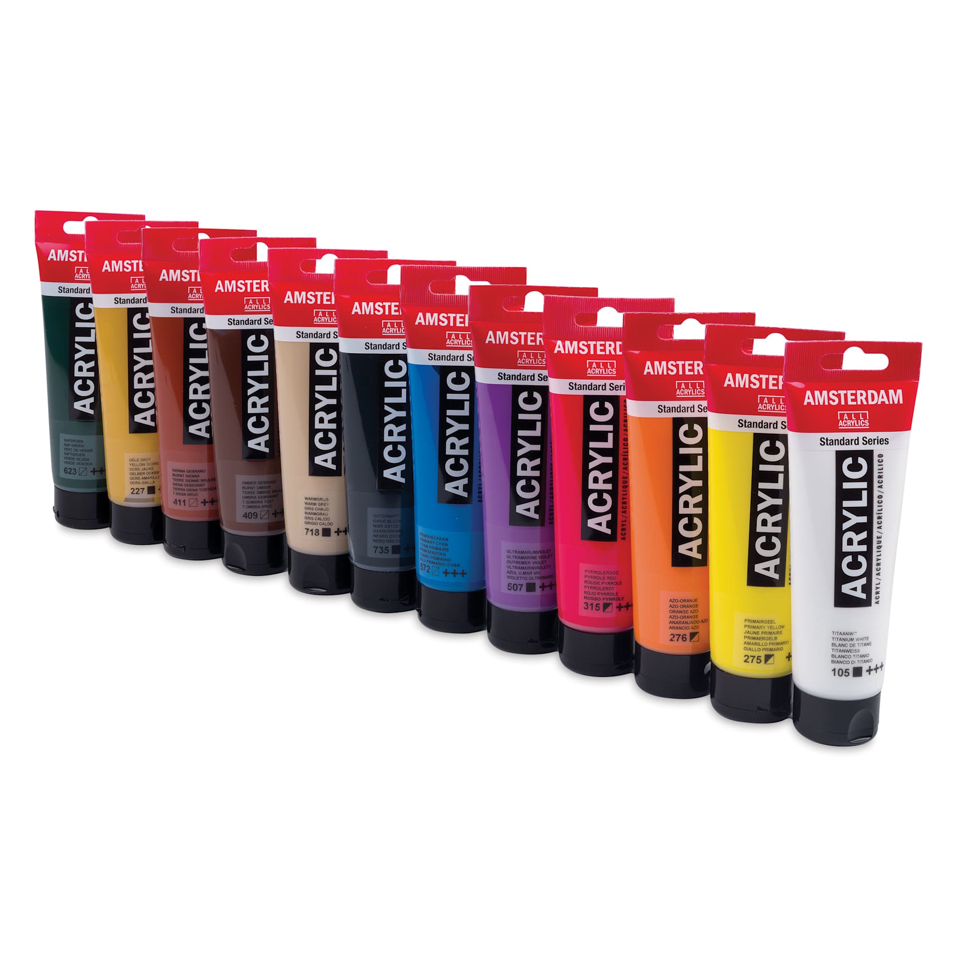 Amsterdam Standard Series Acrylics - Set of 12, Assorted, 120 ml tubes of included colors