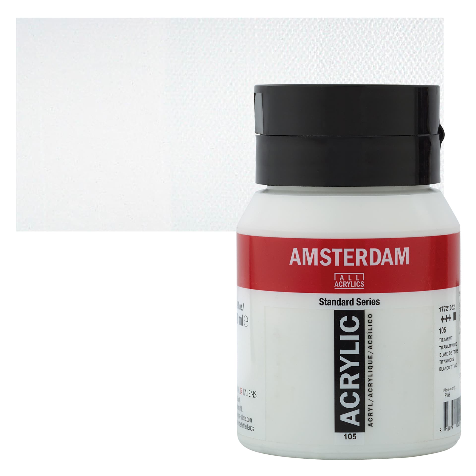Amsterdam Standard Series Acrylic Paint - Titanium White, 500 ml, Bottle and swatch