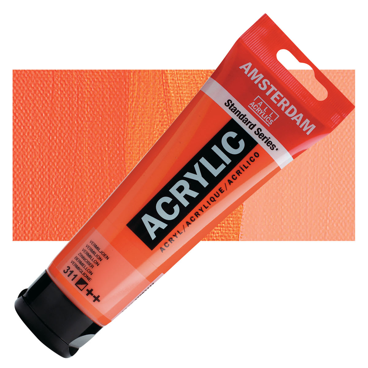 Amsterdam Standard Series Acrylic Paint - Vermilion, 120 ml tube and swatch