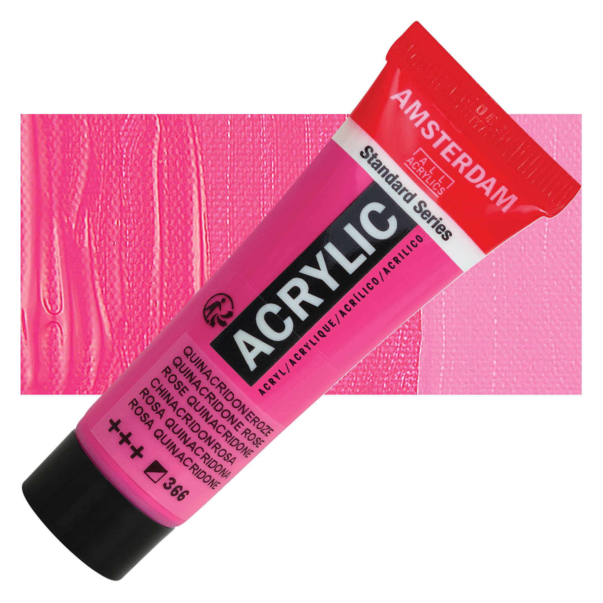 Amsterdam Standard Series Acrylic - Quinacridone Rose, 20 ml Tube and swatch