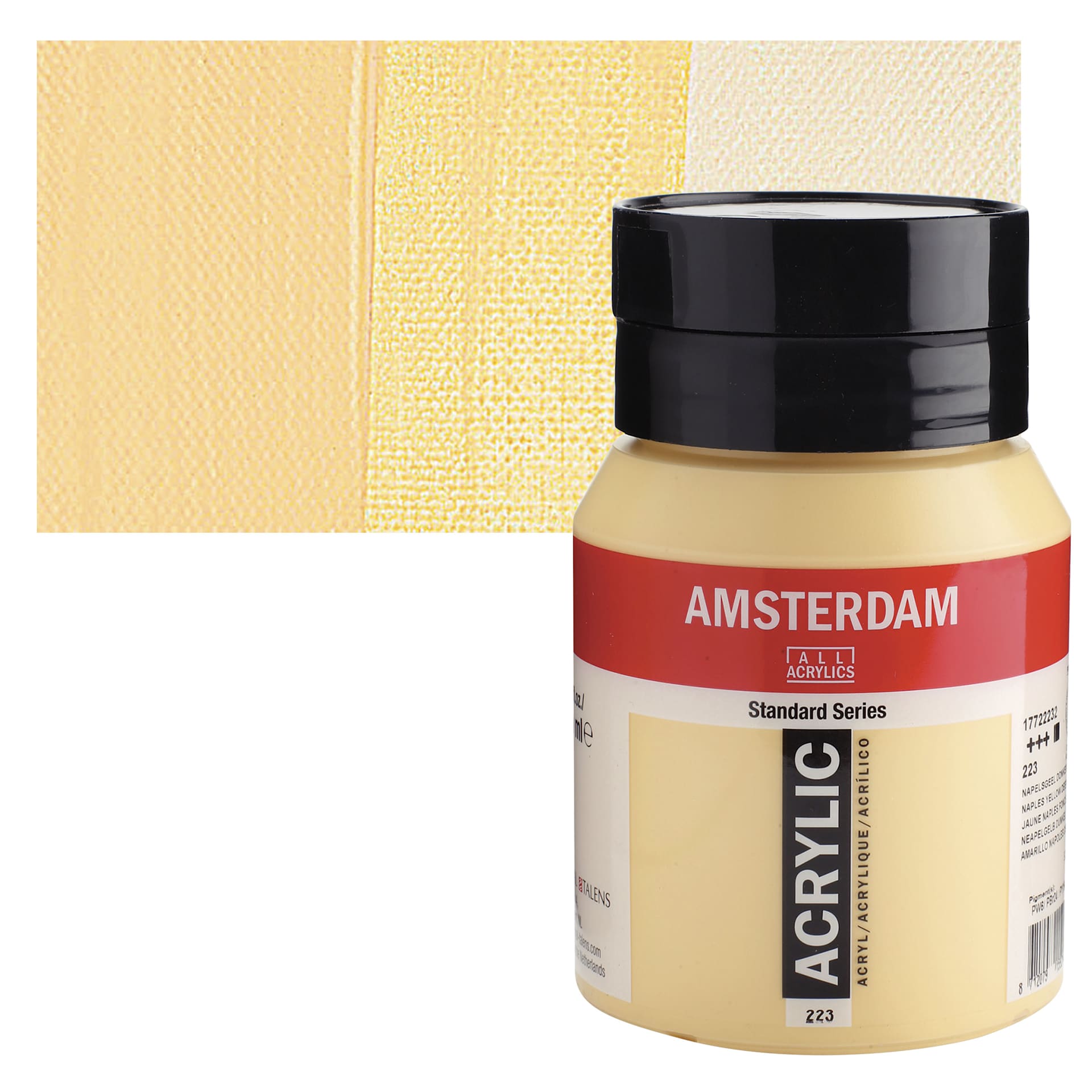 Amsterdam Standard Series Acrylic - Naples Yellow Deep, 500 ml bottle and swatch
