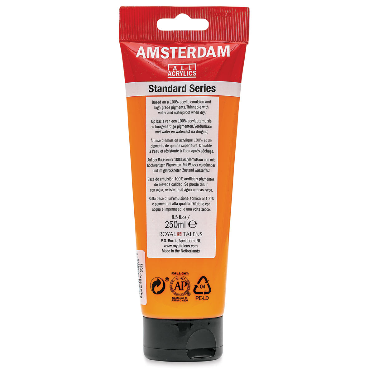 Amsterdam Standard Series Acrylic - Azo Orange, 250 ml Tube back