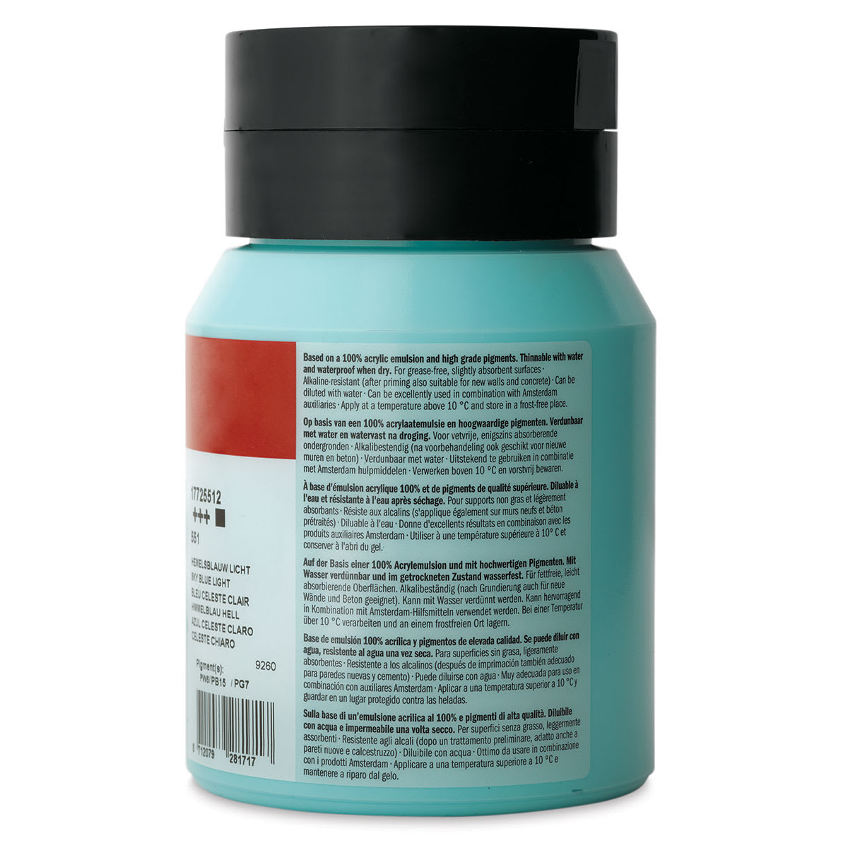 Amsterdam Standard Series Acrylic - Sky Blue Light, 500 ml, Bottle back